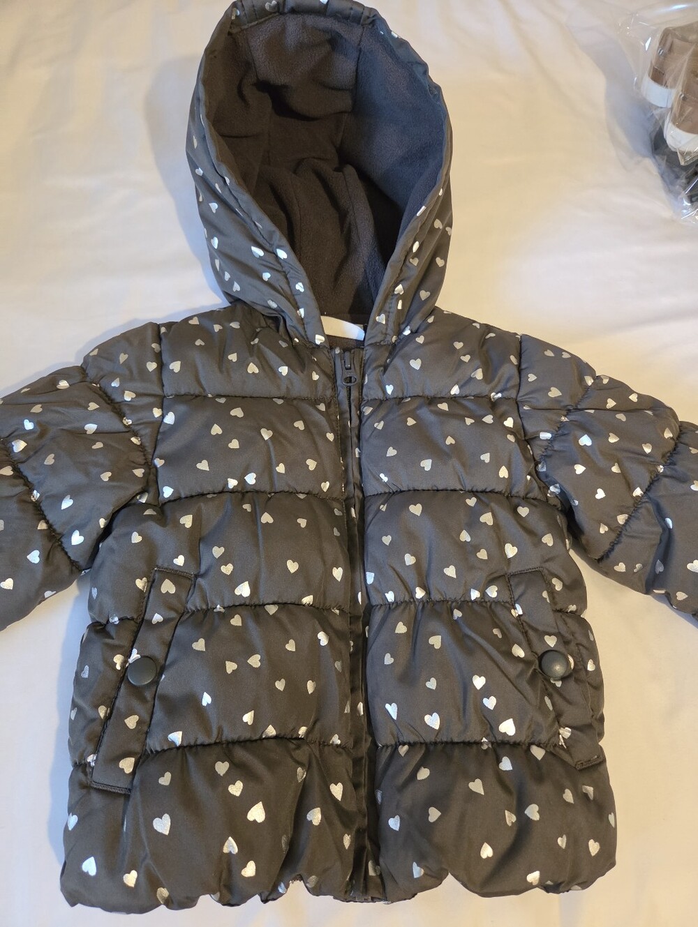 Kids Heart-Print Hooded Puffer Jacket - Gray